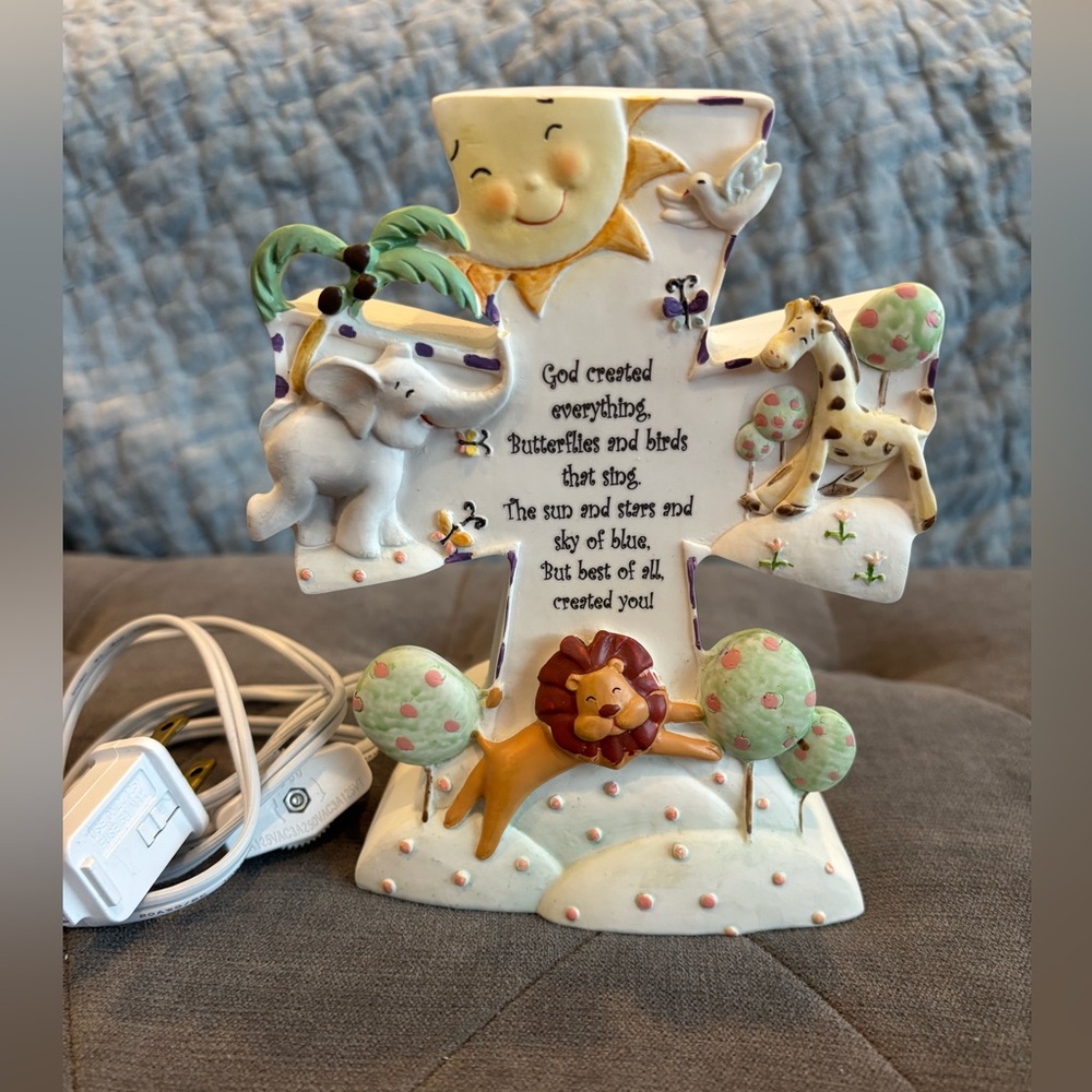 Children's Ceramic Cross Nightlight with Animals